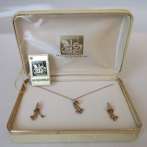 Vintage signed DeCurtis and marked 1/20 14K OVERLAY Golden Topaz Rhinestone Necklace with matching screw back Earrings