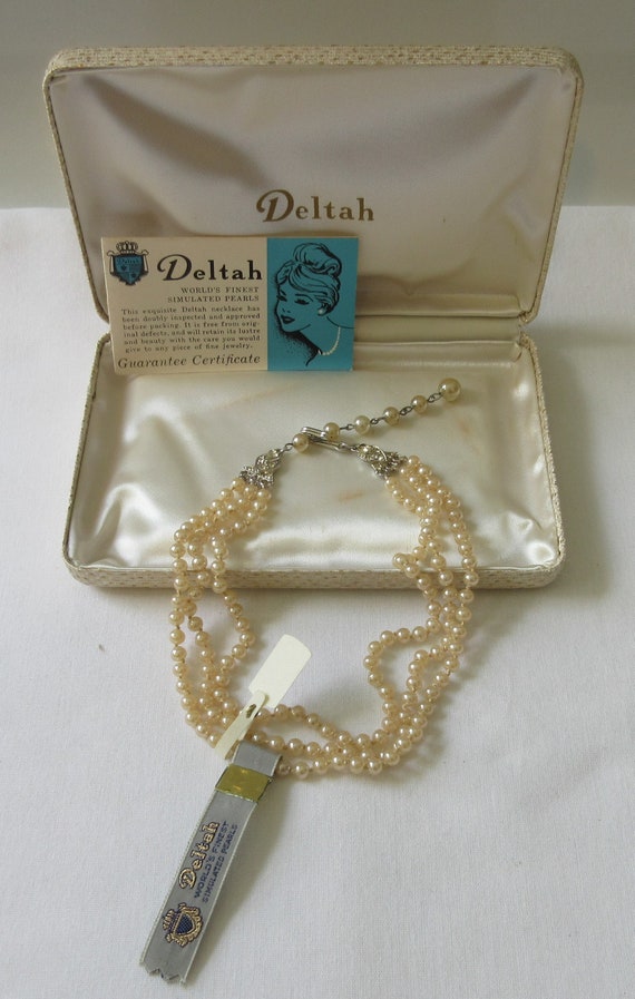 Vintage Deltah faux Pearls Triple Strand Knotted N