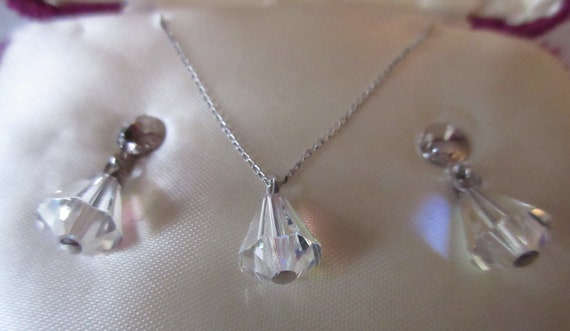 Vintage Aurora Borealis Crystal Necklace and Earr… - image 1