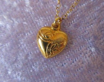 Lovely Vintage signed HFB and marked 1/20 12K GF Child's Heart Pendant Necklace
