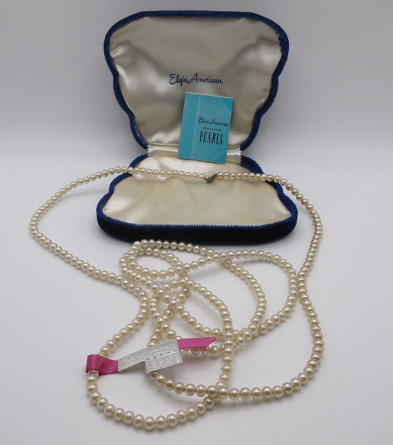 Vintage signed Elgin American Faux Pearls Single Strand Necklace 