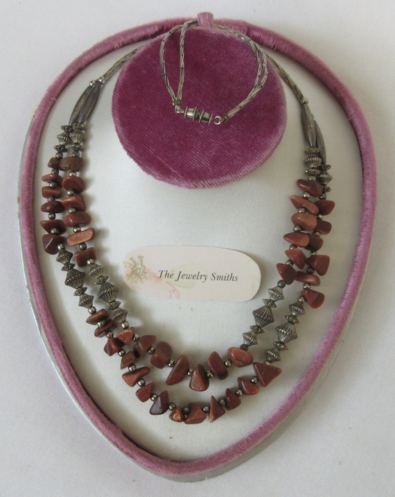 Beautiful Estate Goldstone Double Strand Necklace - image 1