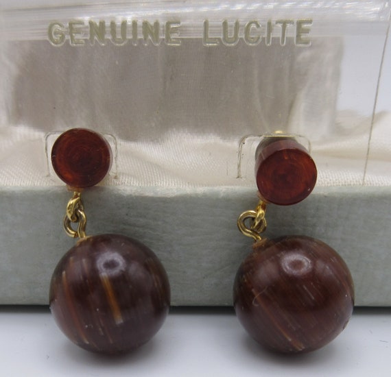 Estate Vintage Lucite pierced Earrings in Gold To… - image 2