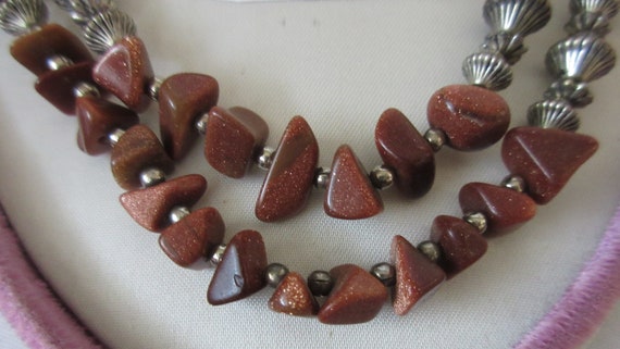 Beautiful Estate Goldstone Double Strand Necklace - image 2