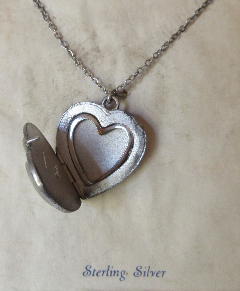 Vintage Sterling Heart Locket accented with Marcasites and Mother of Pearl signed Sterling image 2