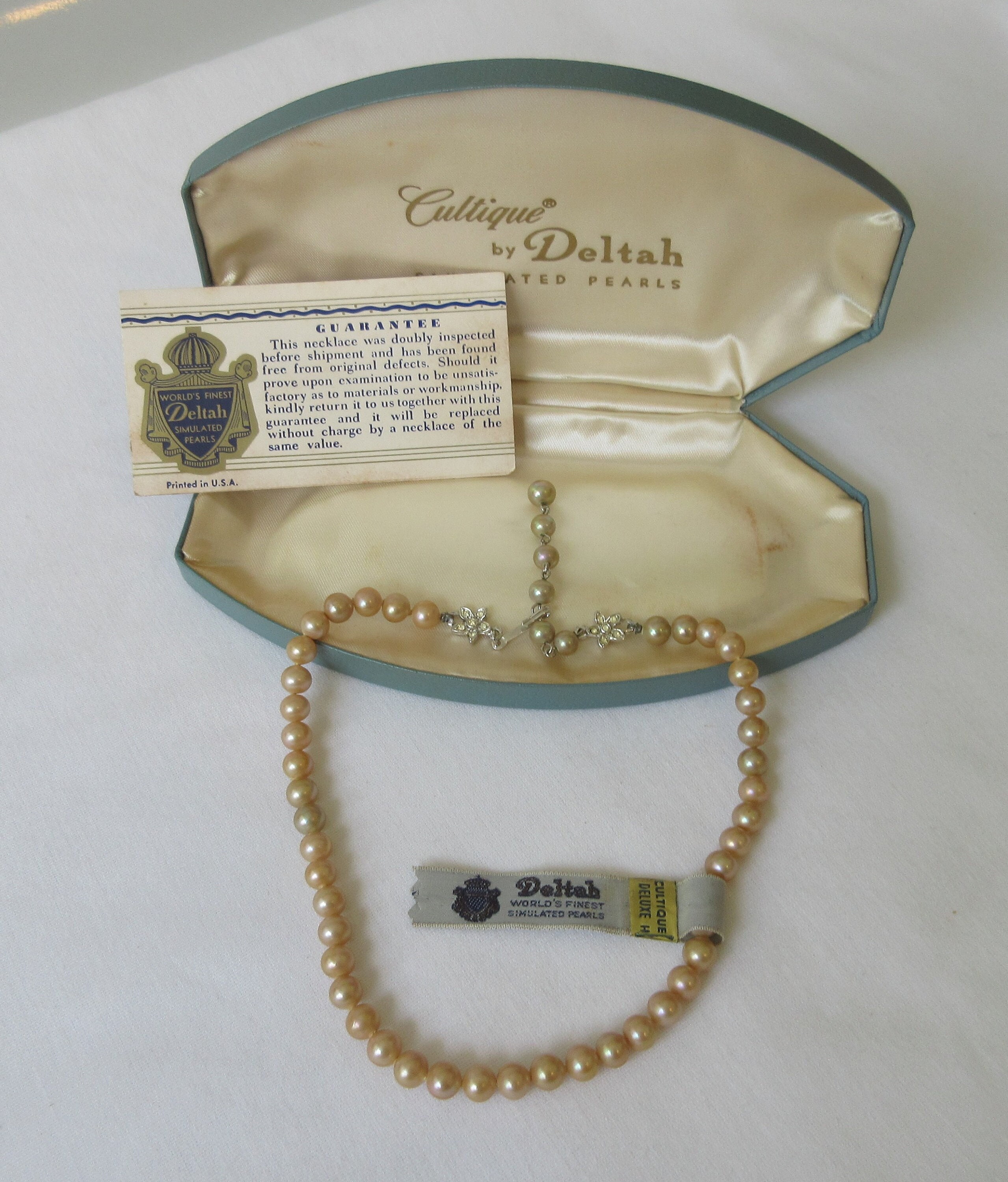 Vintage Deltah Cultique Simulated Pearls With Rhinestone Accents