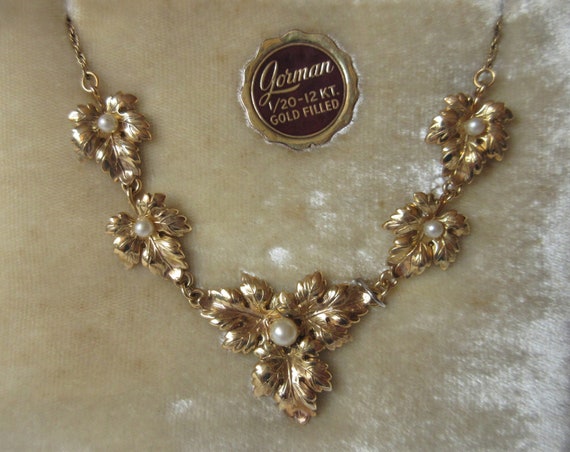 Vintage Gorman Necklace leaves accented with faux