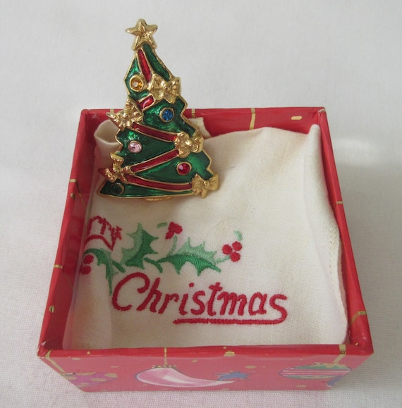 Lovely Vintage Christmas Tree pin accented with Rh