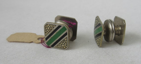 Vintage signed Kum-a-Part Cuff Links with Enamel … - image 2