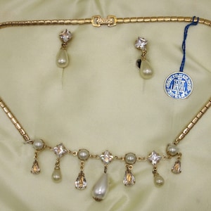 Vintage Harry Iskin Demi Parure with Faux Pearls and Rhinestones