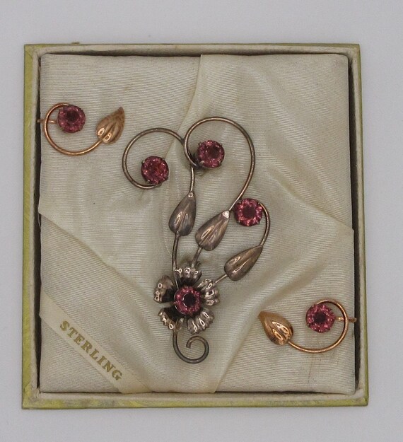 Vintage marked STERLING Brooch and Screw Back Ear… - image 3