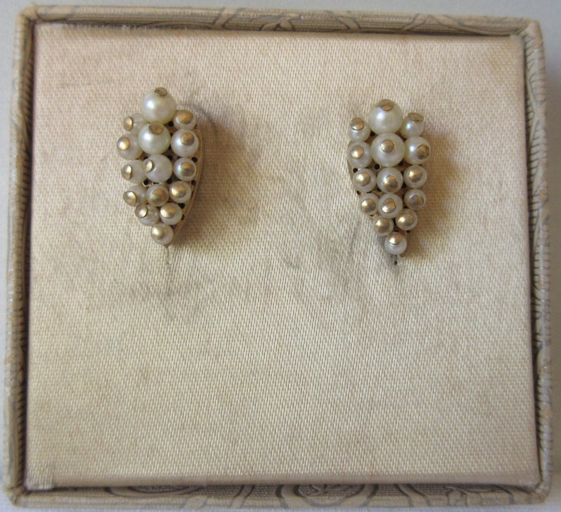 Vintage Signed WALTER LAMPL and marked 120 12K GF Screw Back Cultured Pearl Earrings