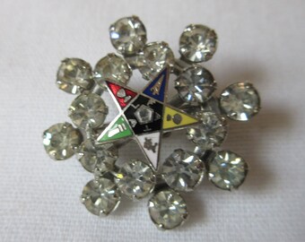 Vintage Order of the Eastern Star Brooch with Rhinestones