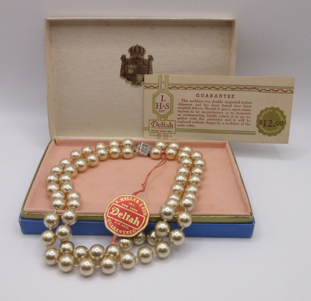 Vintage Deltah pearls Double Strand Knotted Necklace With Marked