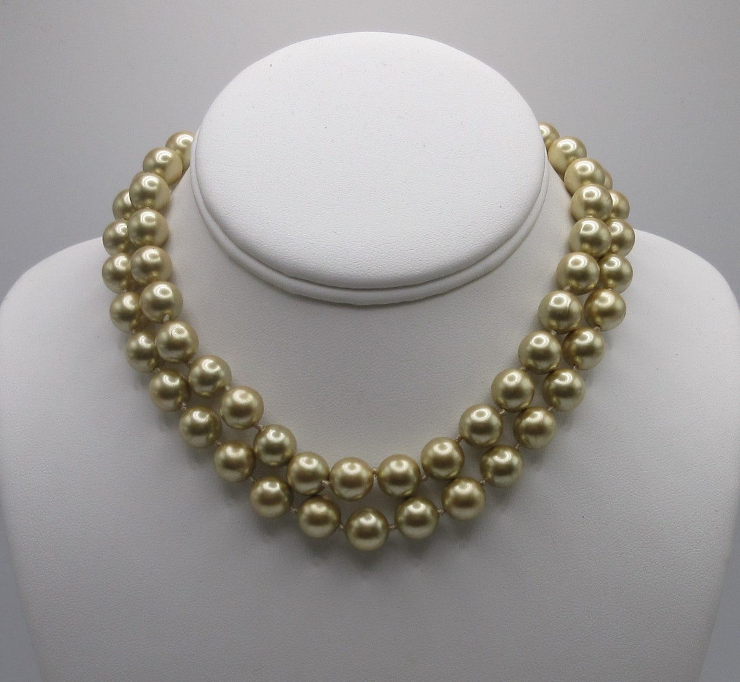Vintage Signed Deltah pearls Double Strand Knotted Necklace With Marked