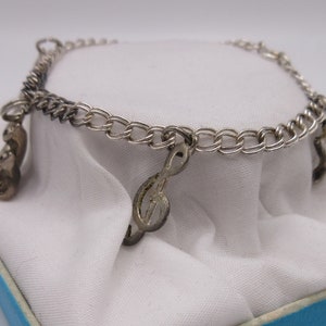 Vintage Sterling Silver Charm Bracelet with Music and Cat Charms