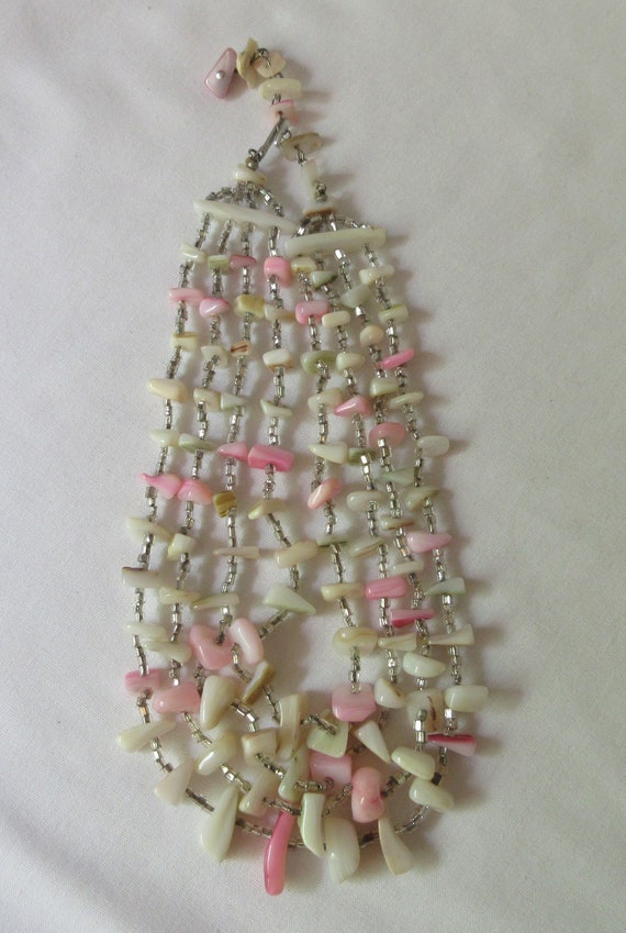 Beautiful Vintage Mother of Pearl 4 Strand stampe… - image 1