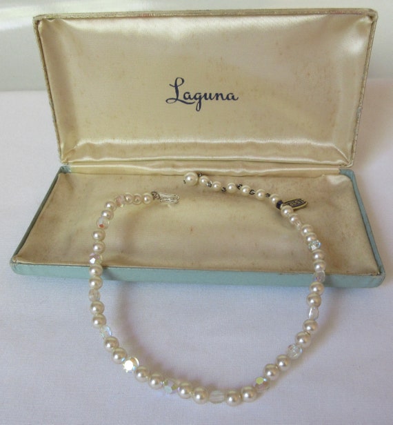 Vintage signed Laguna Crystal and "Pearl" Necklace