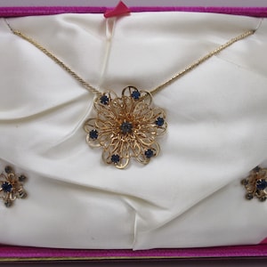 Unique Vintage Signed LUSTERN and marked 1/20 12K GF Necklace and Earring set with Rhinestones