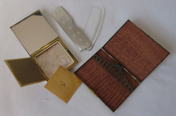 vintage compact cigarette case Vintage Zell Powder Case Set With Compact, Cigarette Case, and Comb