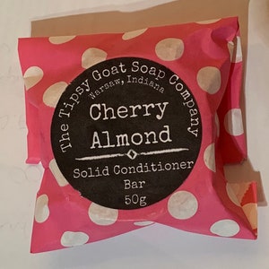 Cherry Almond Solid Hair Conditioner Bar with Argan Oil, Mango Butter, Tucuma Butter, and Silk Protein