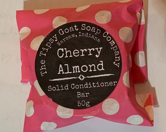 Cherry Almond Solid Hair Conditioner Bar with Argan Oil, Mango Butter, Tucuma Butter, and Silk Protein
