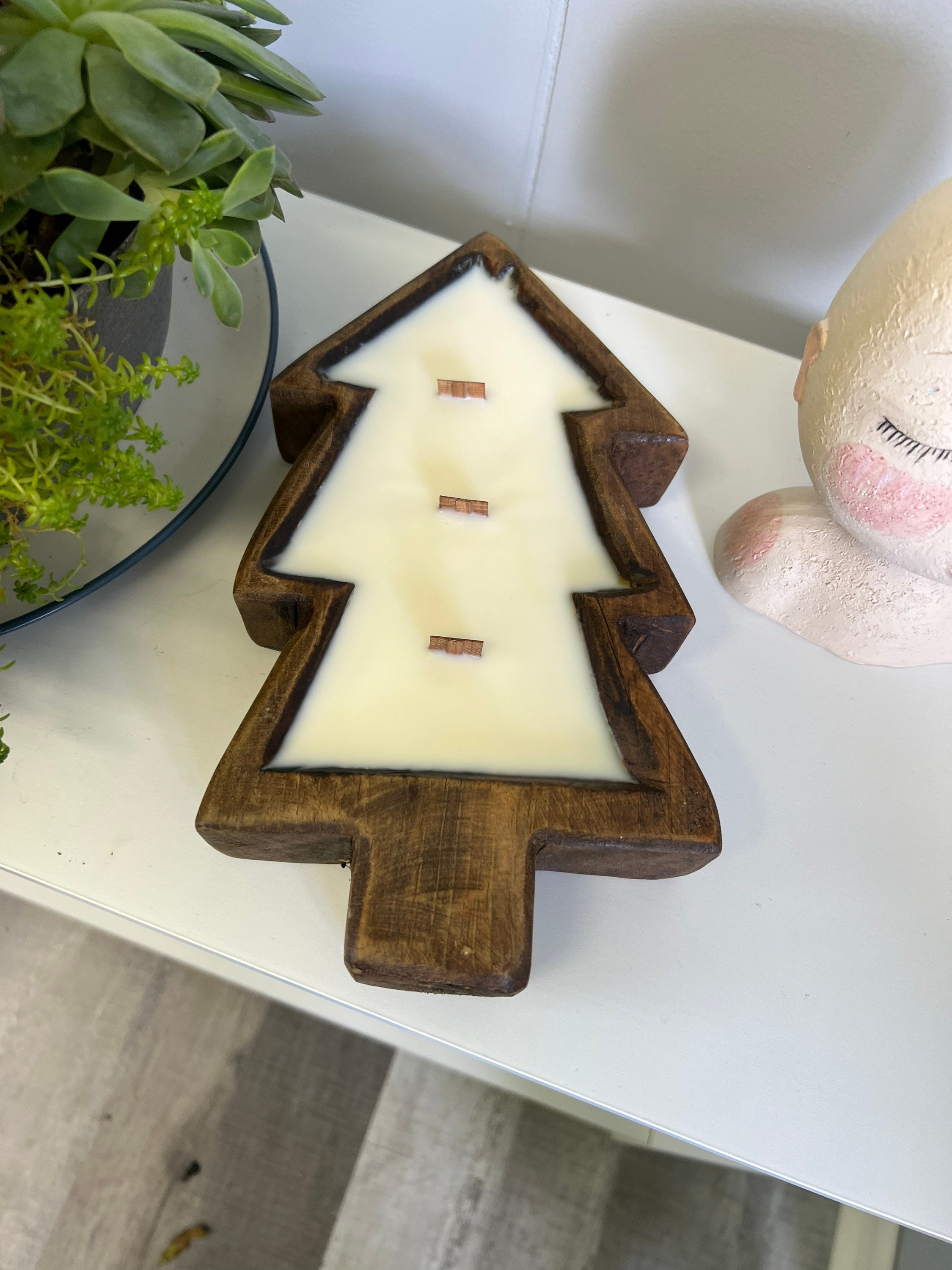Winter Wonderland Christmas Tree Dough Bowl Wood Wick Soy Wax Candle - Etsy