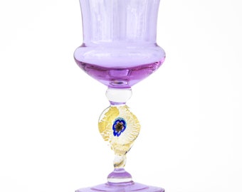 Artistic Goblet with Golf Leaf, Purple  - Murano Glass