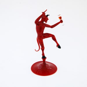 Red Devil With Wine Glass Small Size - Murano Glass