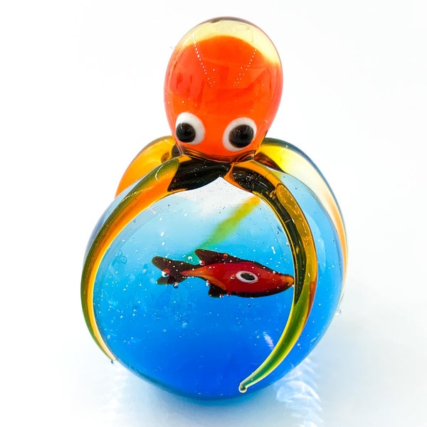 Octopus on a Bowl with Red Fish - Murano Glass
