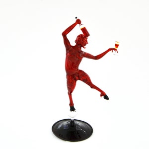 Red Devil With Wine Bottle and Glass Big Size - Murano Glass