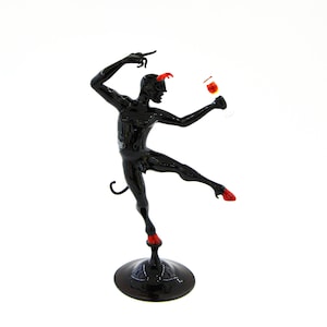 Black Devil With Wine Glass Big Size - Murano Glass