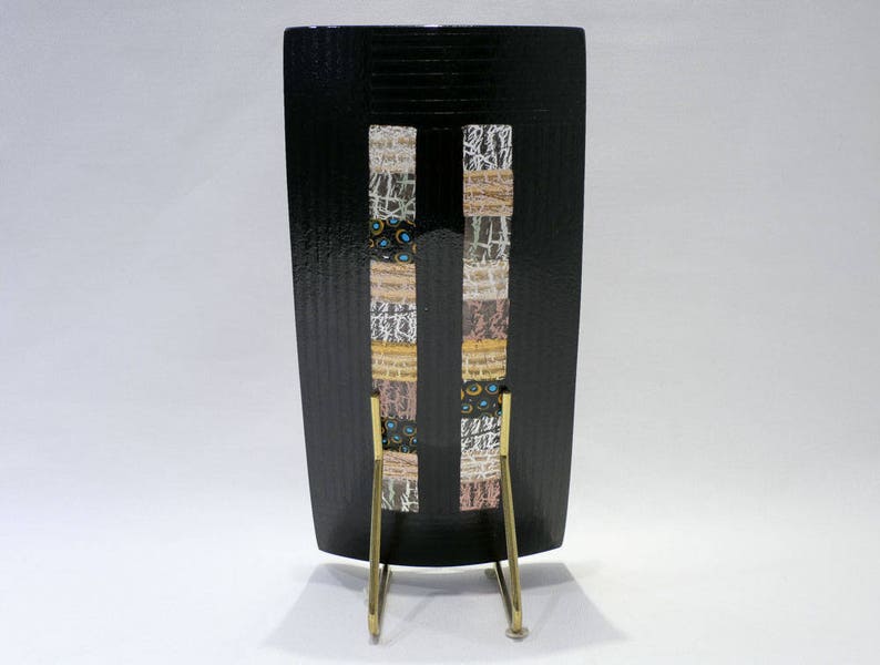 Murrine Gold Leaf and Platinum Big Size Murano Glass Black Plate with Mosaic