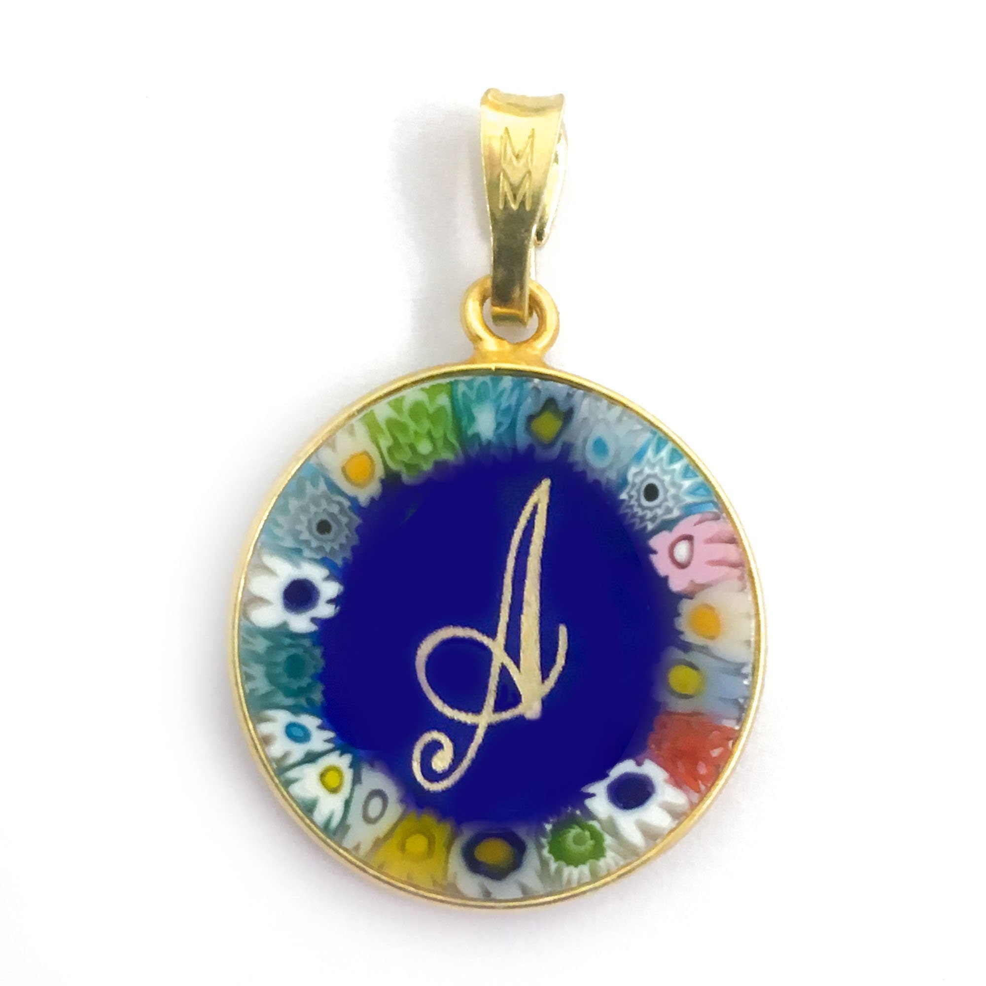 Pendentif Feuille En Verre De Murano Signé - Or Ambré Et Argenté - Bijou Vintage