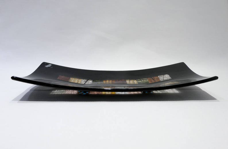Murrine Gold Leaf and Platinum Big Size Murano Glass Black Plate with Mosaic