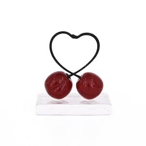 Paperweight or Ornament with 2 Heart - Shaped Cherries &quot;Love and Happiness&quot; Big Size - Murano Glass
