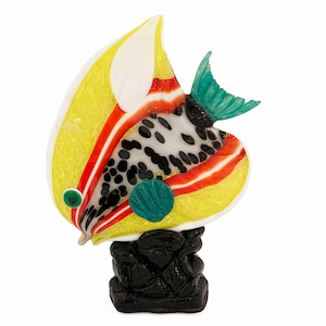 Fish Yellow and Red on the Rock - Murano Glass
