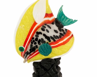 Fish Yellow and Red on the Rock - Murano Glass