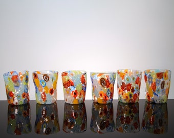 Six Glasses Set "Millefiori" with Murrine- Murano Glass
