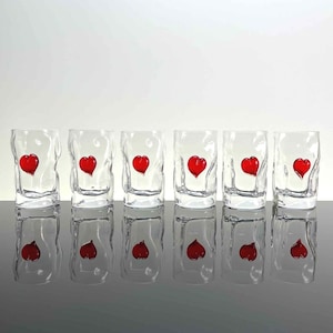 Shot or Liqueur Glasses with handmade Murano Heart - Made in Italy