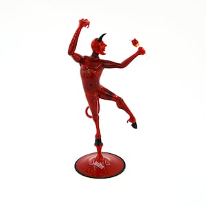 Red Devil With Wine Glass Big Size - Murano Glass