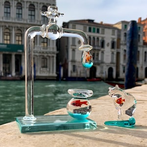 Faucet with Goldfish Small Size - Set with Faucet, Bowl and Cat - Murano Glass