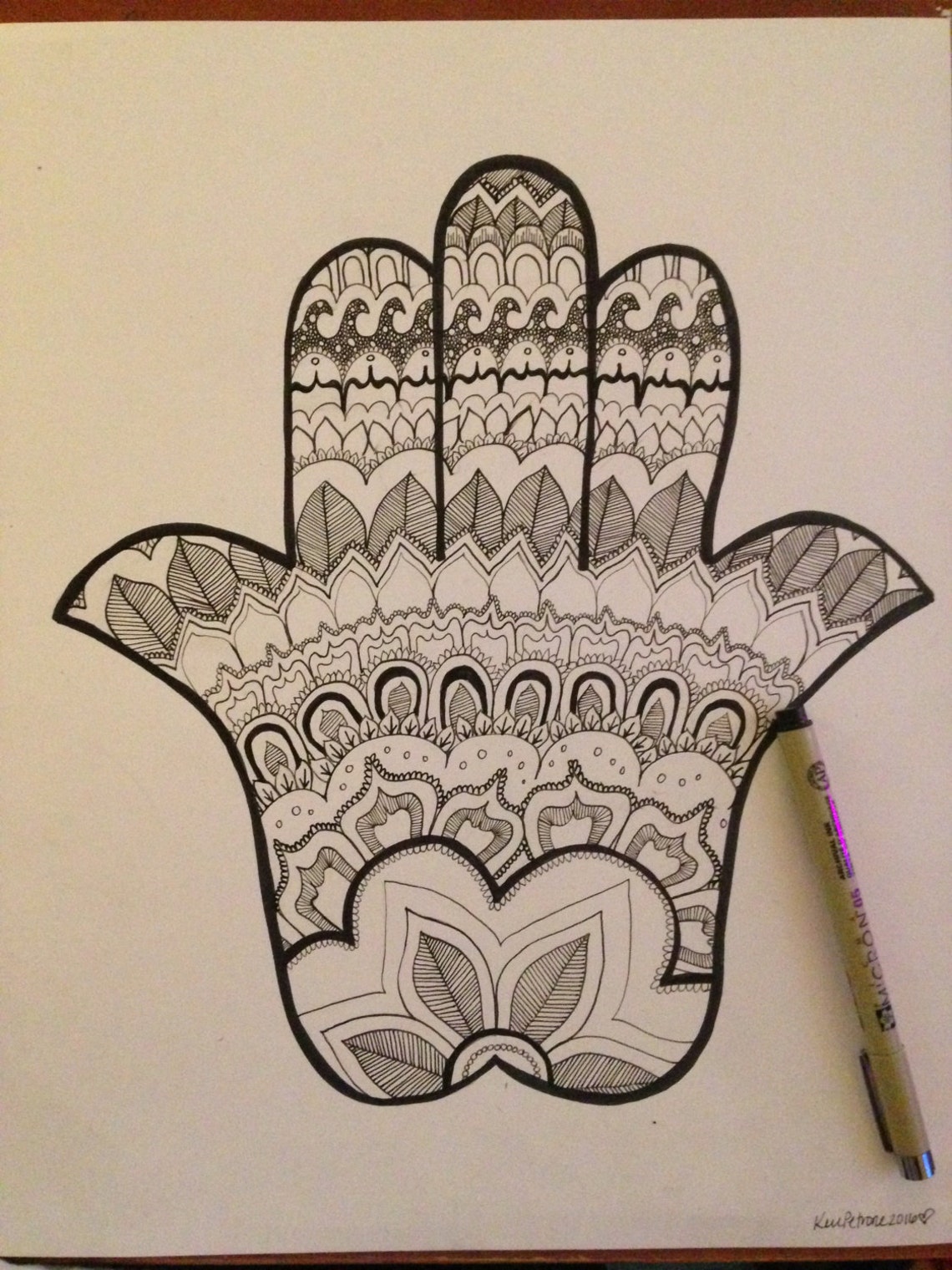 11x14 Hand of God Zentangle Drawing Black and White Etsy