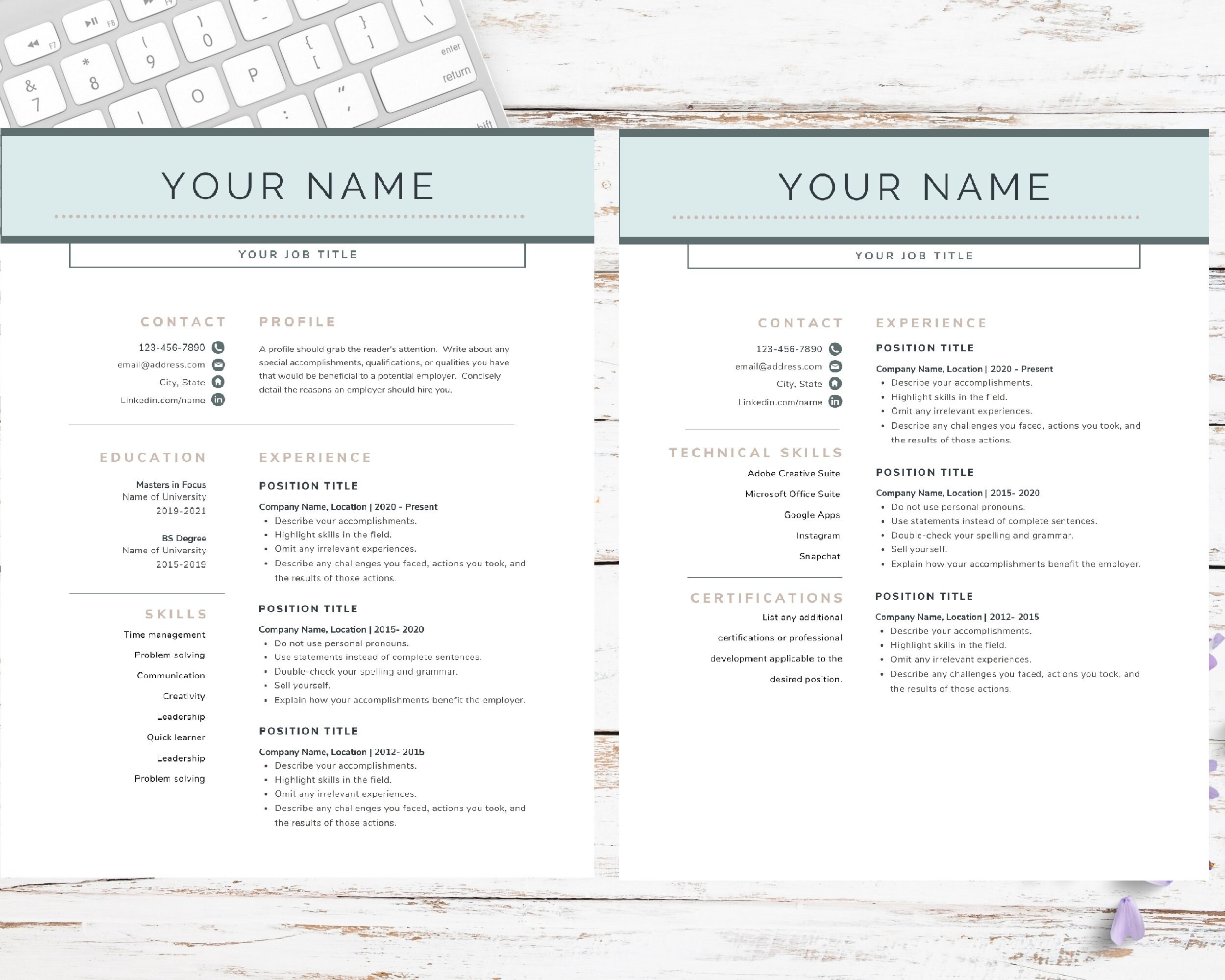 Creative Resume Template With Cover Letter and Reference Page - Etsy