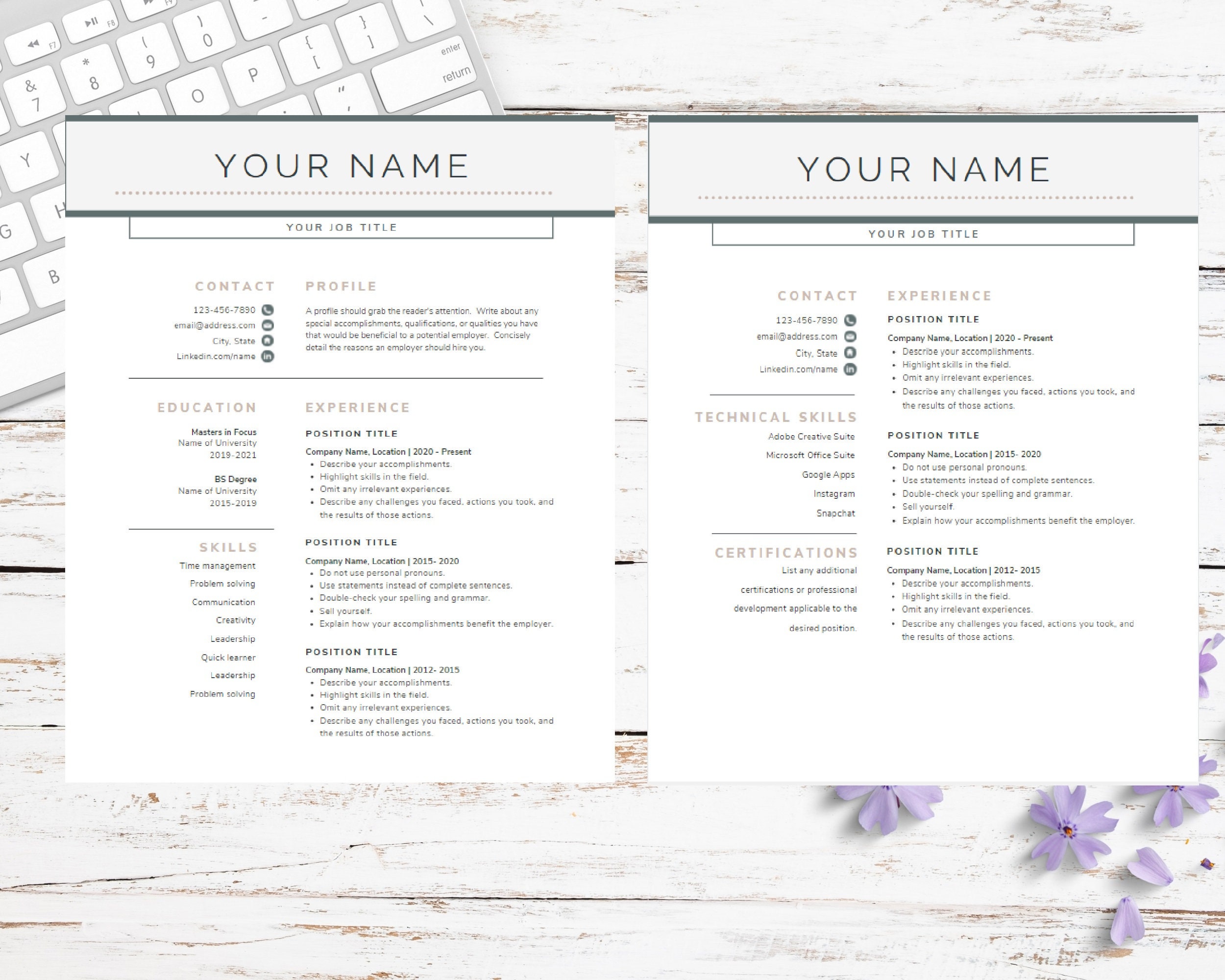 Creative Resume Template With Cover Letter and Reference Page - Etsy