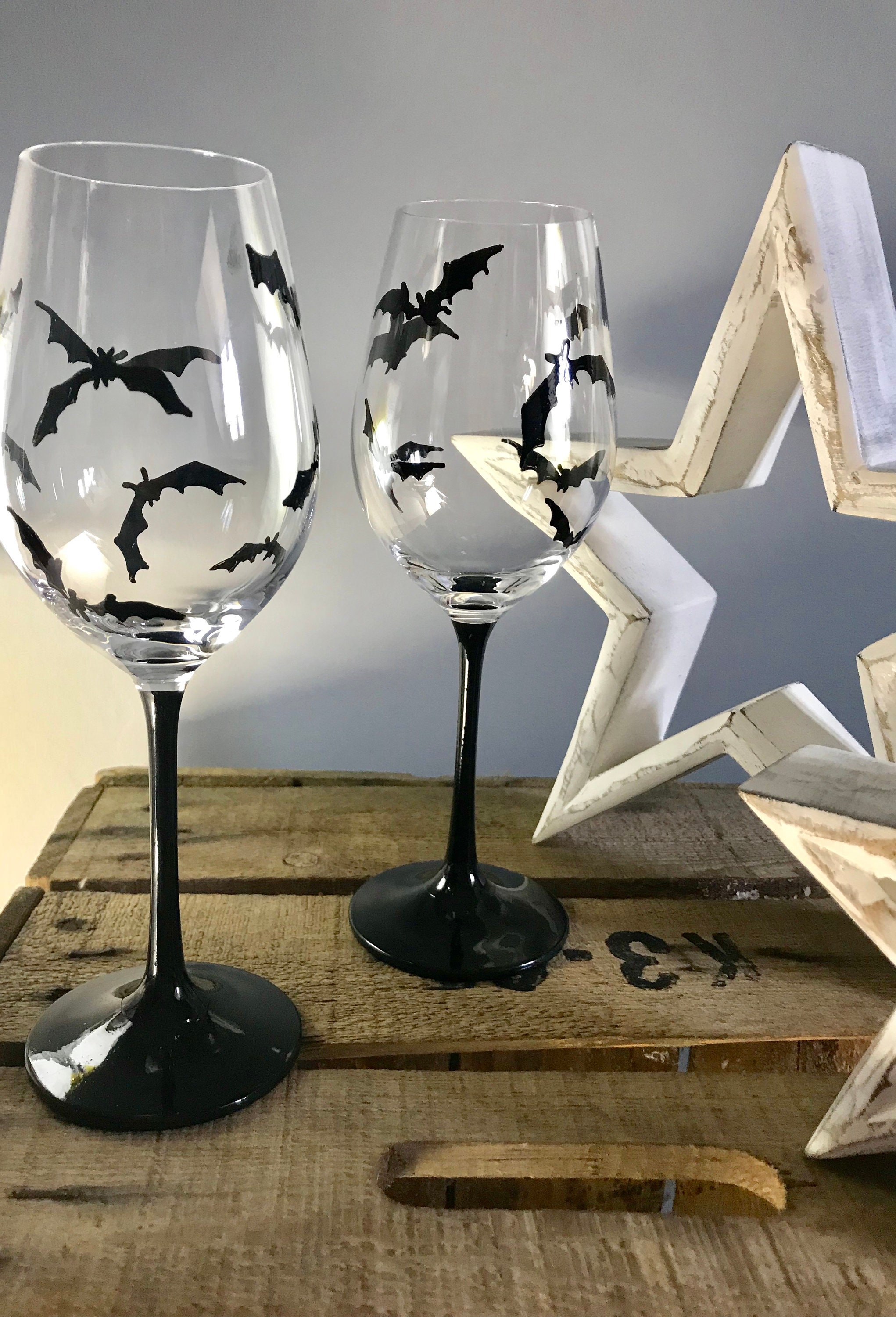 Gothic wine glasses hand painted bats gothic gift gift for Etsy