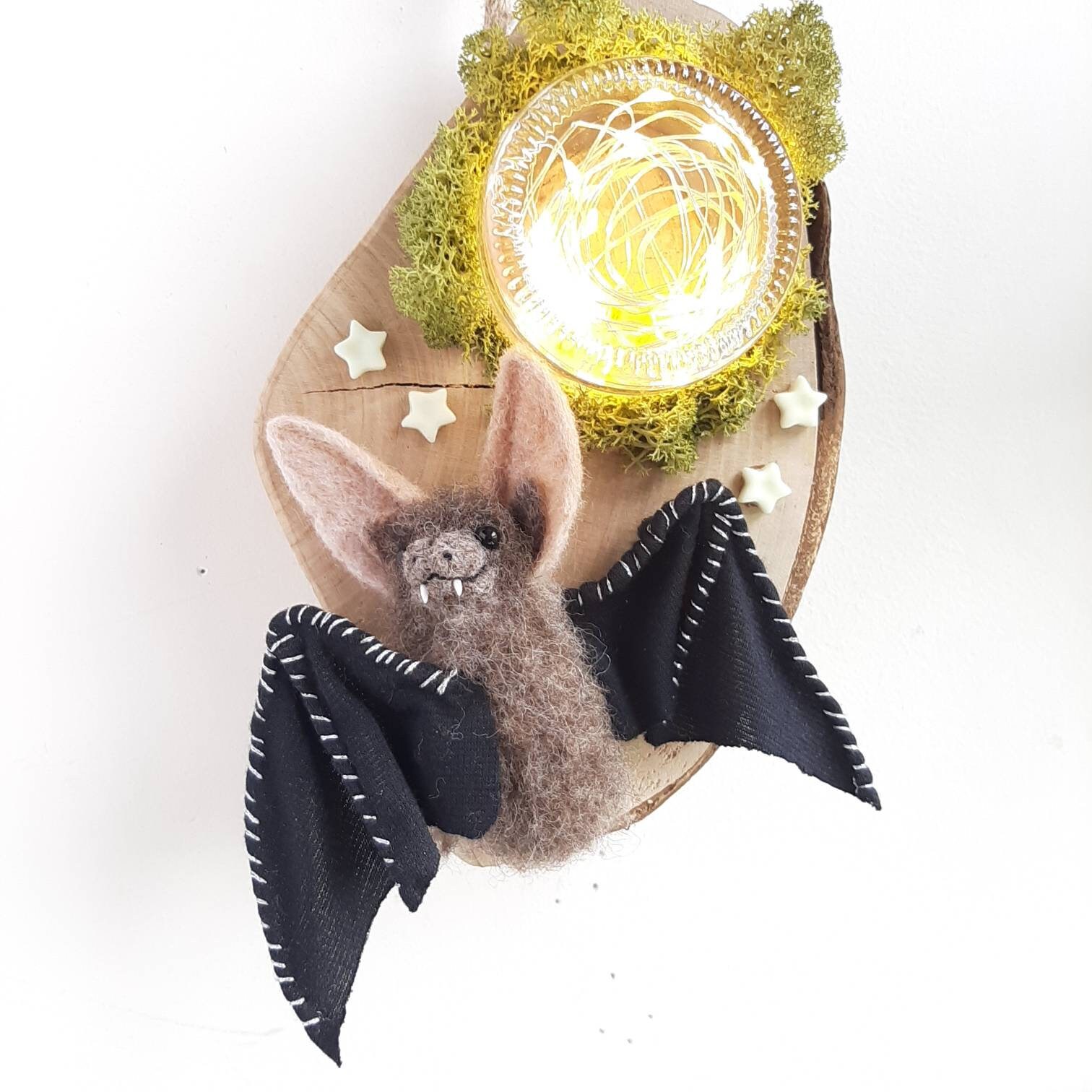 Bat/ Needle Felted Bat/ Felt Bat/ Light Up Wall Art/ LED Etsy