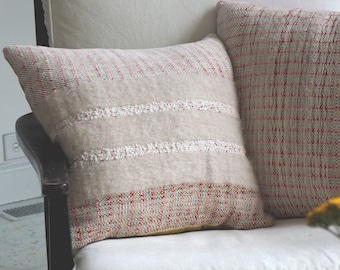 White and Rainbow Pillow, Handwoven Decorative Throw