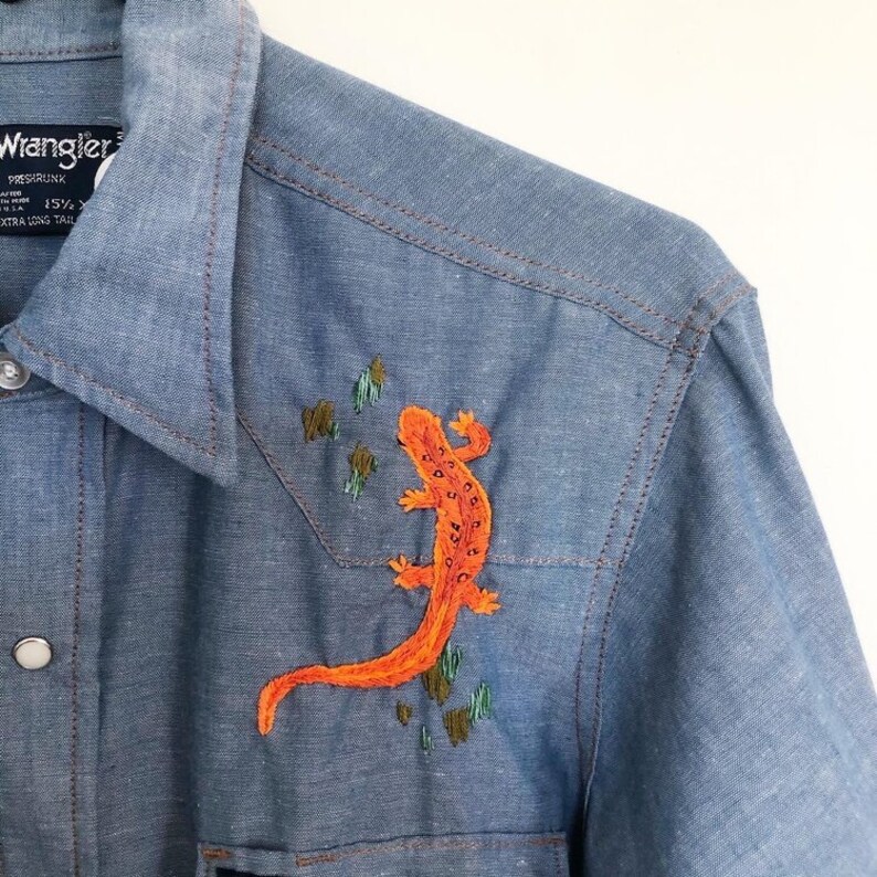 Wrangler Hand Embroidered Newt Denim Jean Western Shirt