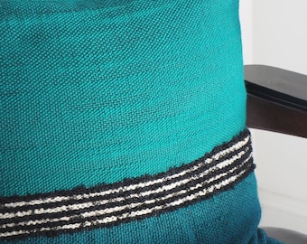 Teal Pillow, Handwoven Decorative Throw, Striped